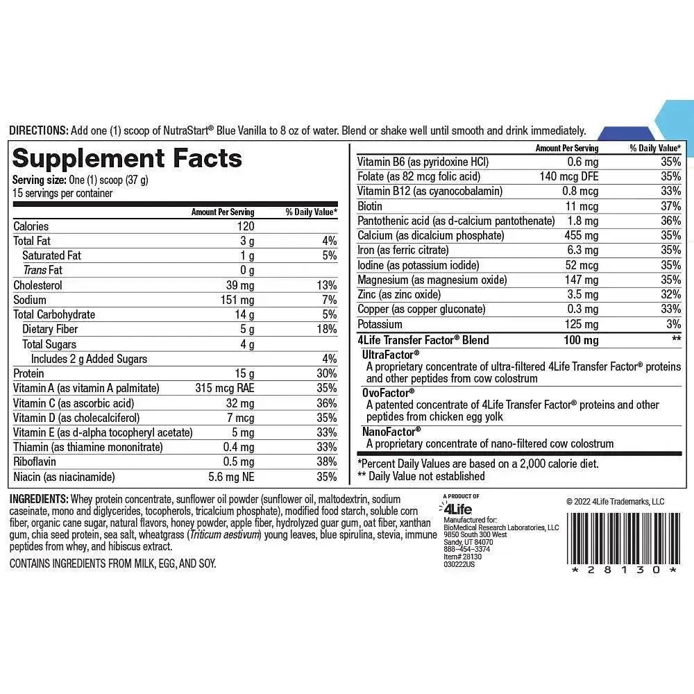 NutraStart Blue Vanilla - 4Life Transfer Factor Products